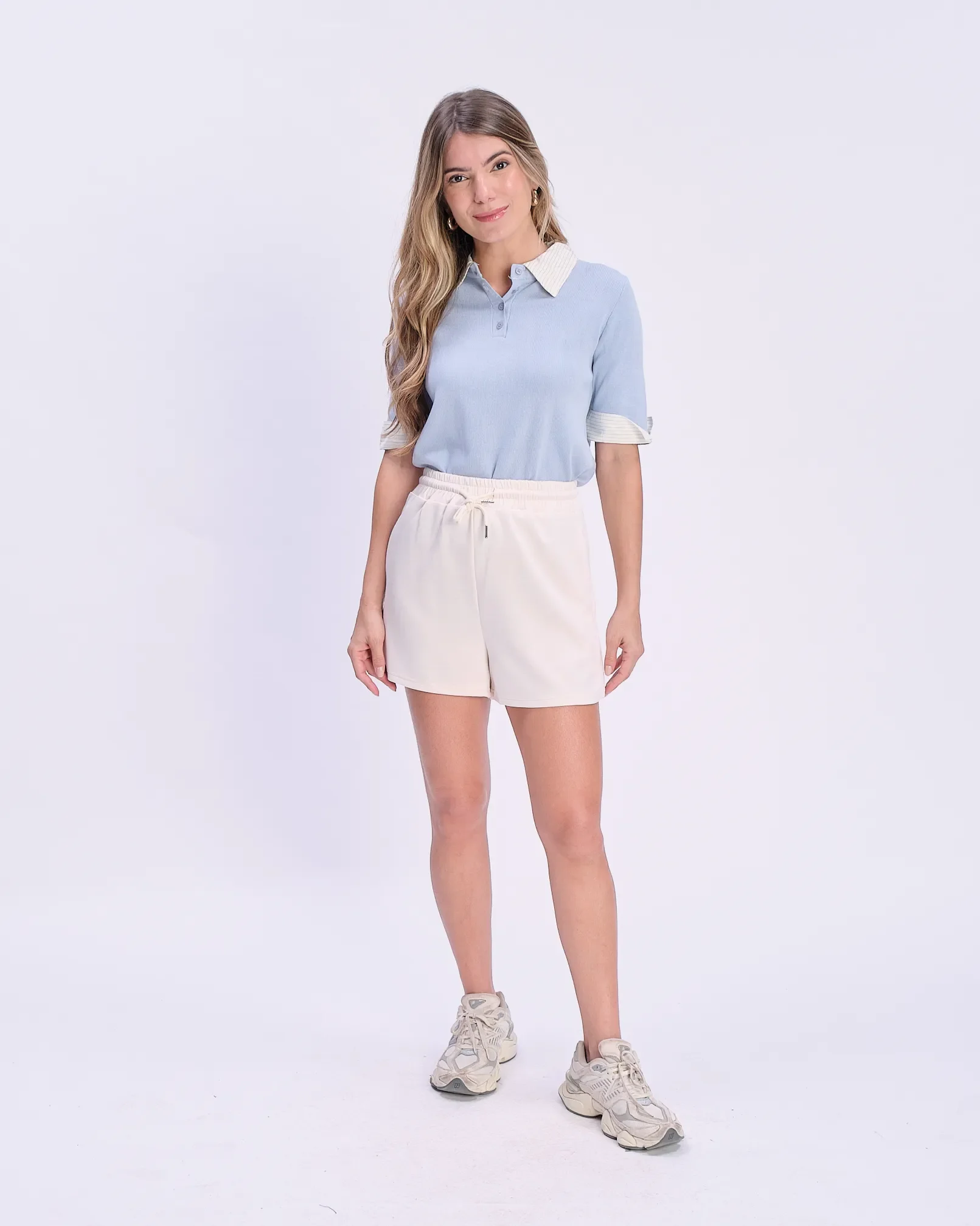 Short Cós Amarração Com Bolsos - Areia — imagem 1