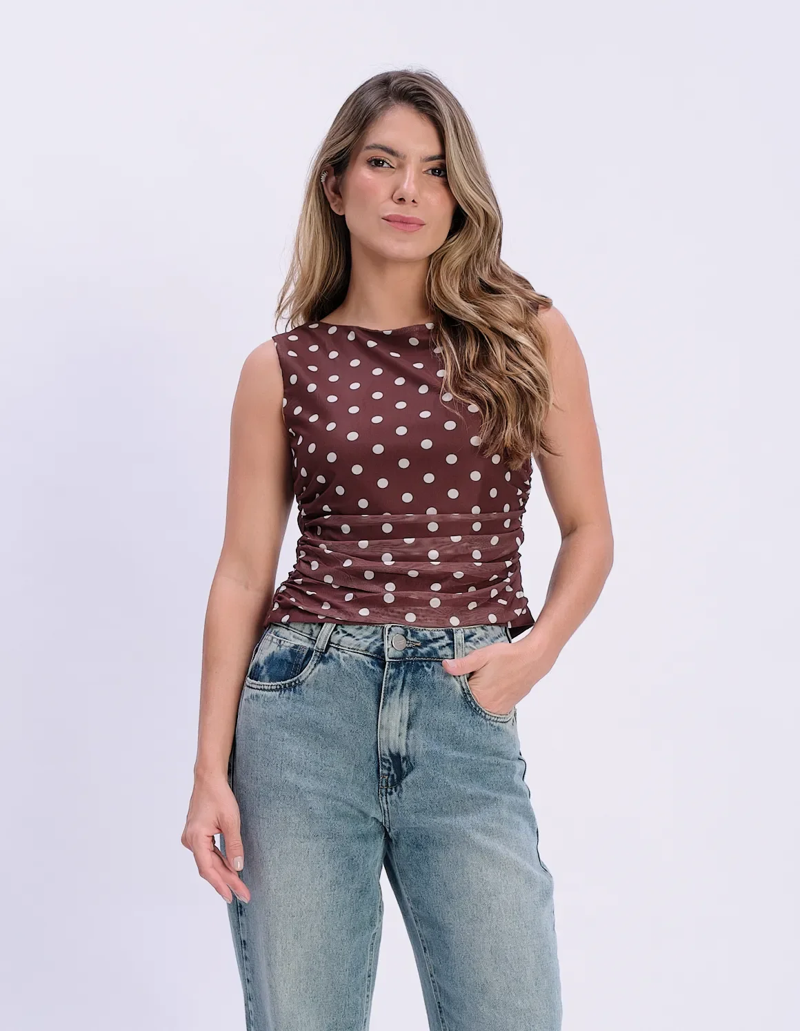 Blusa Poá Com Pregas - Cafe — imagem 1