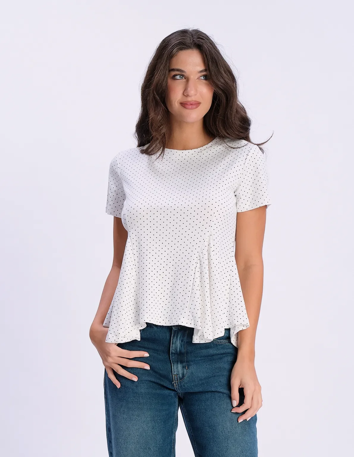 Blusa Peplum Poá Manga Curta - Branco — imagem 1