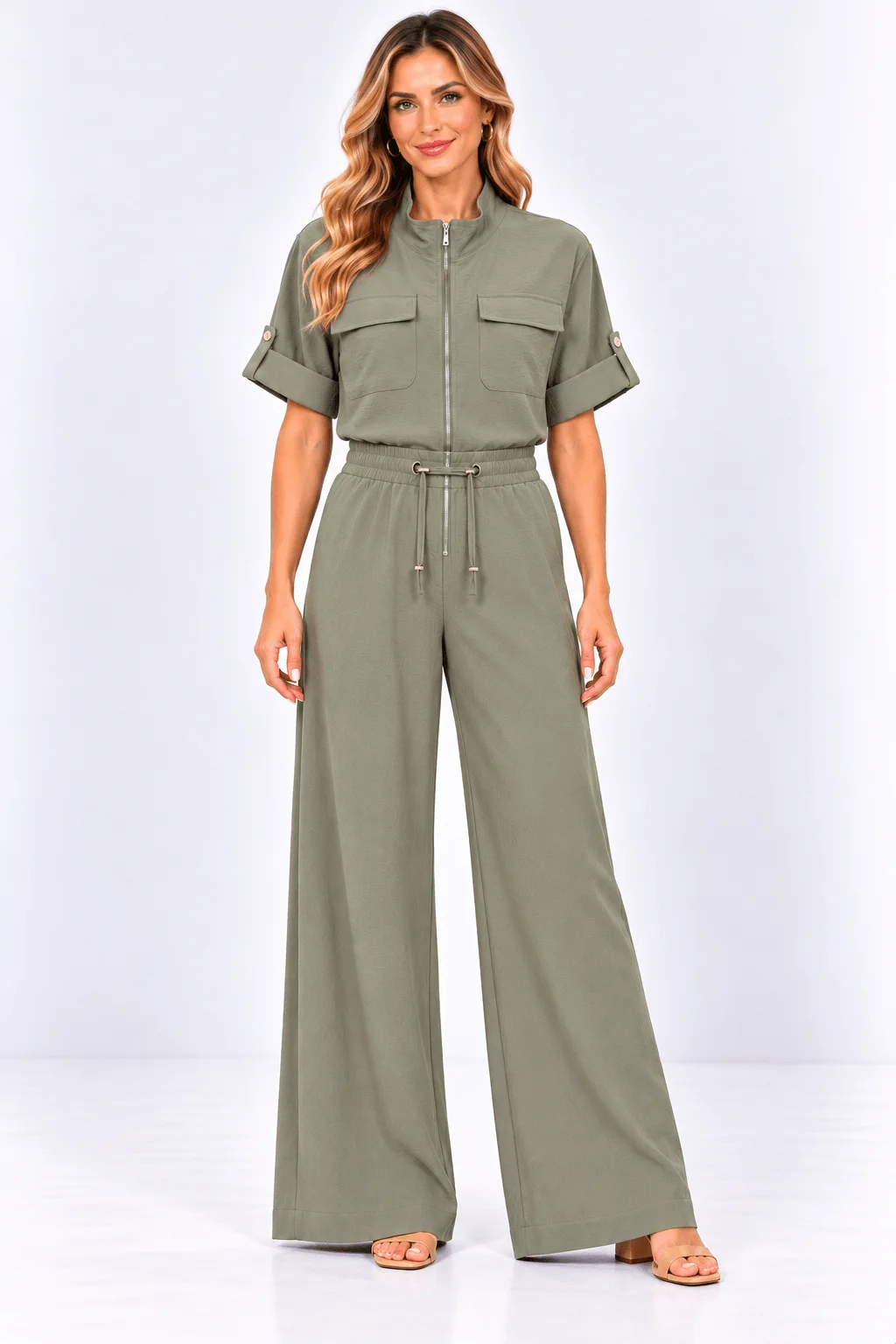 Calça Pantalona Bolsos - Verde — imagem 1