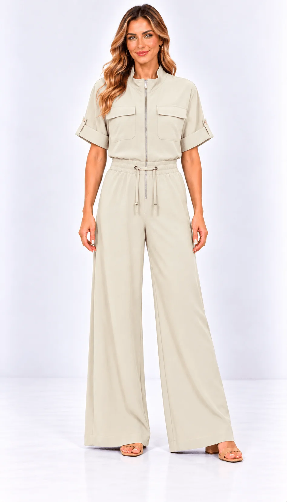Calça Pantalona Bolsos - Off White — imagem 1