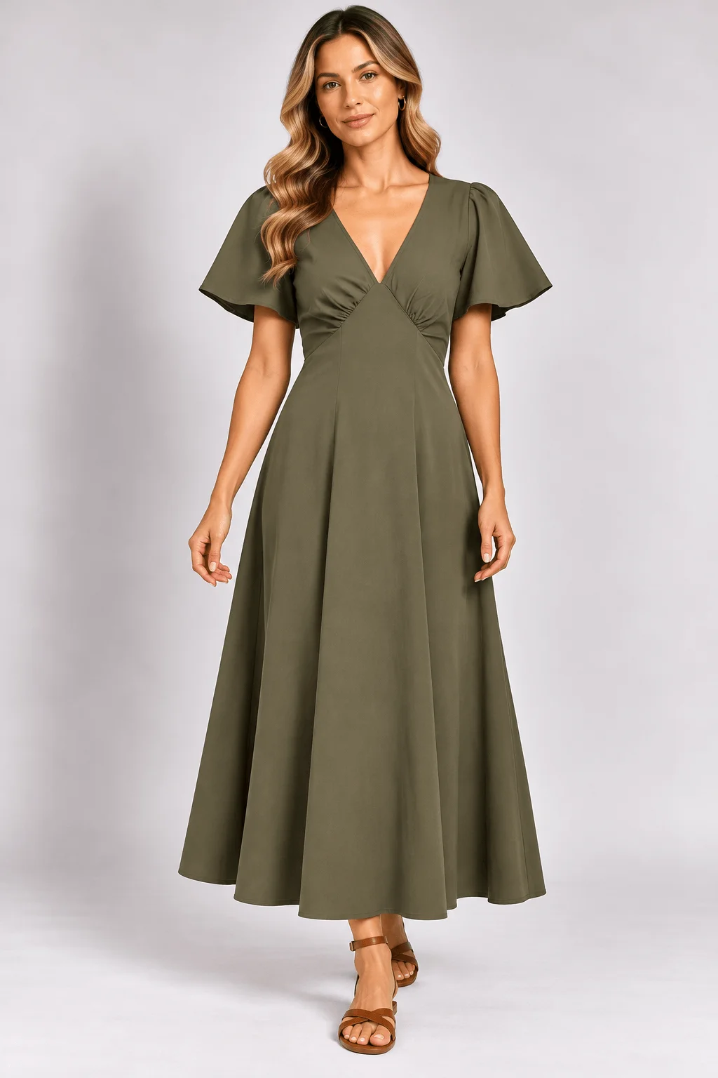 Vestido Midi Decote v - Verde — imagem 1