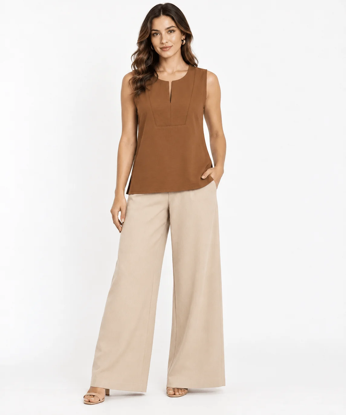 Blusa Sem Manga Recortes - Caramelo