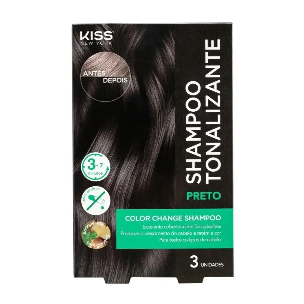 Shampoo Tonalizante Kiss New York Color Change Preto 3 Unidades