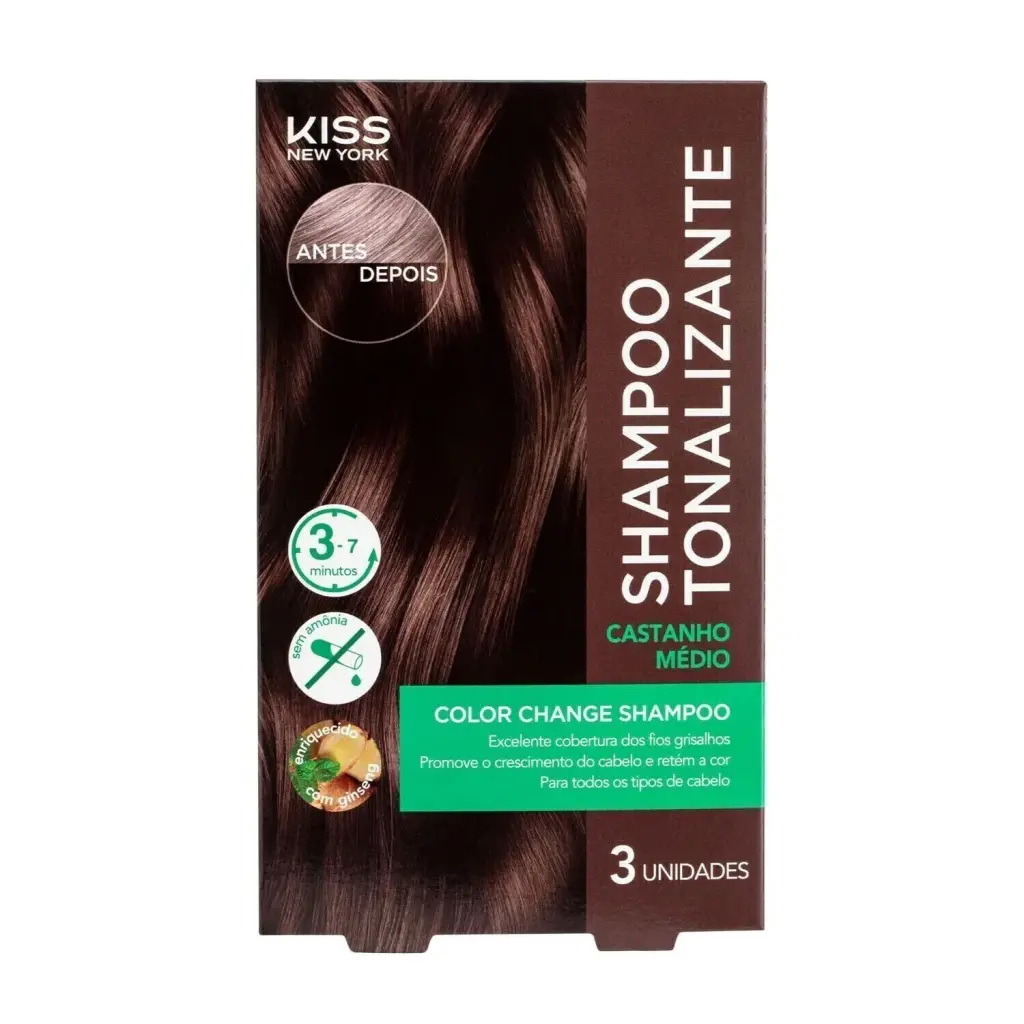 Shampoo Tonalizante Kiss New York Color Change Castanho Médio 3 Unidades