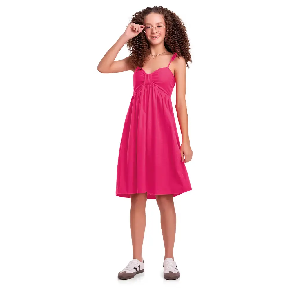 Vestido verão de alcinha com laço e costas lastex