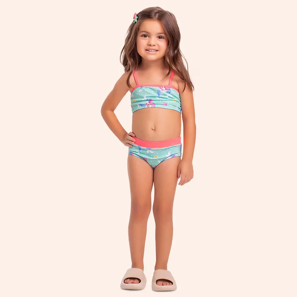 Conjunto biquíni infantil estampado fundo do mar com proteção uv — imagem 1