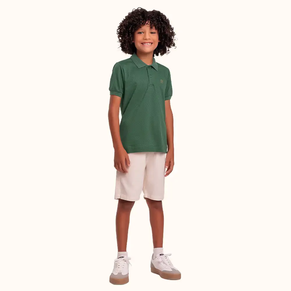 Camisa polo em malha favo com bordado