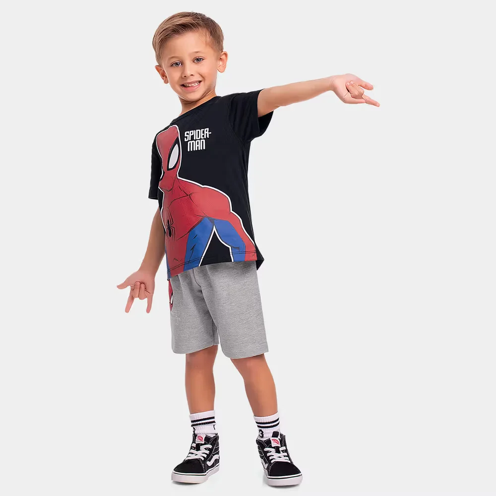 Conjunto camiseta e bermuda em moletinho Homem-Aranha — imagem 1