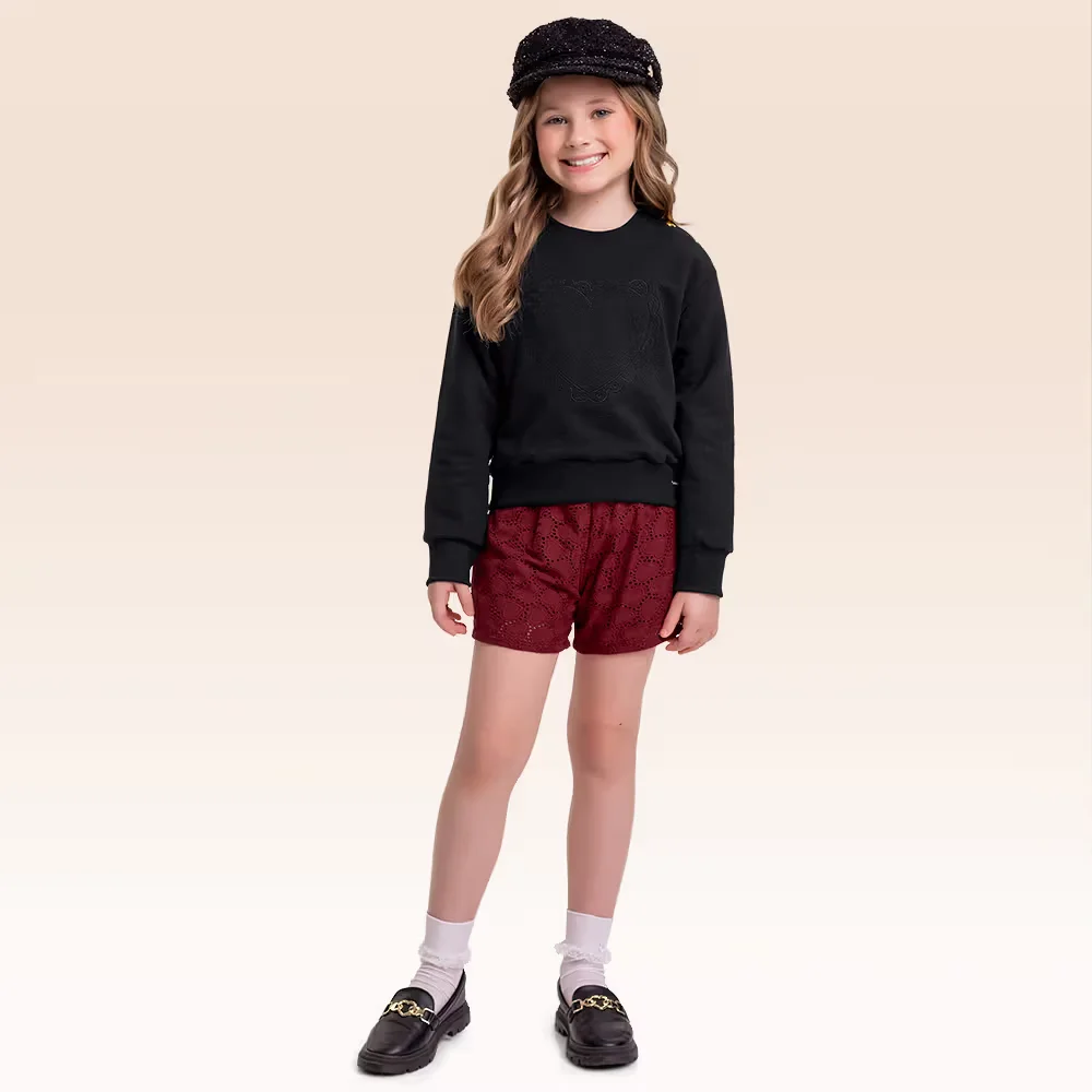 Conjunto blusão em moletom e shorts em laise com forro — imagem 1