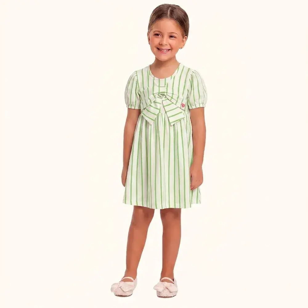 Vestido verão em malha florence com listras e laço decorativo