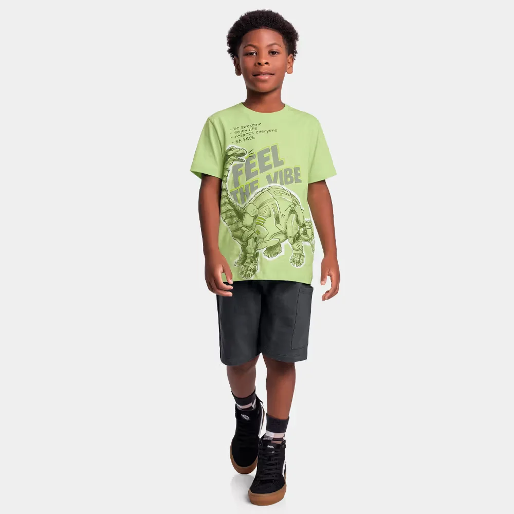 Conjunto camiseta dinobot e bermuda em moletinho — imagem 1