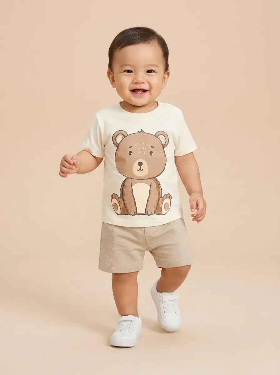 Conjunto bebê camiseta e bermuda ursinhos