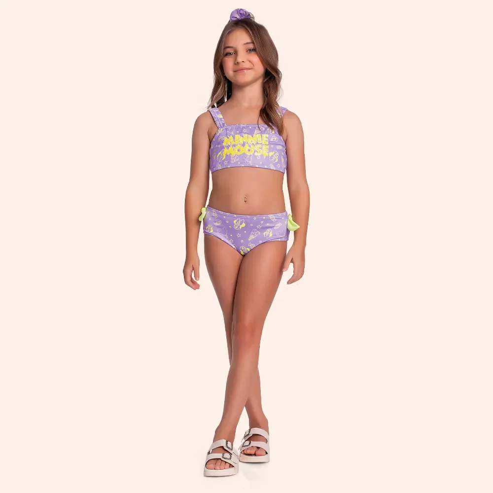 Conjunto moda praia Minnie com top, calcinha e amarrador — imagem 1