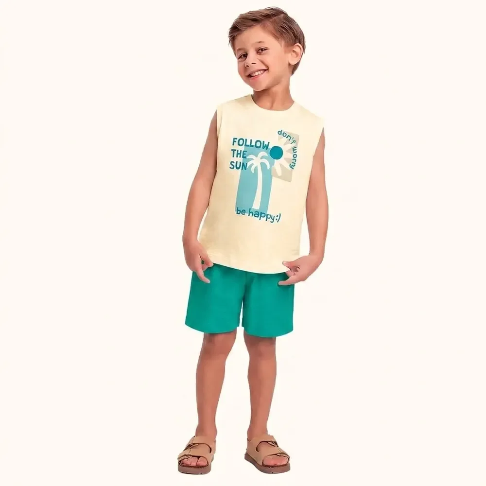 Conjunto regata em meia malha e bermuda em moletinho Sun — imagem 1