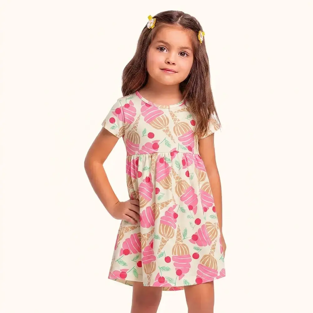 Vestido estampado sorvete meia malha