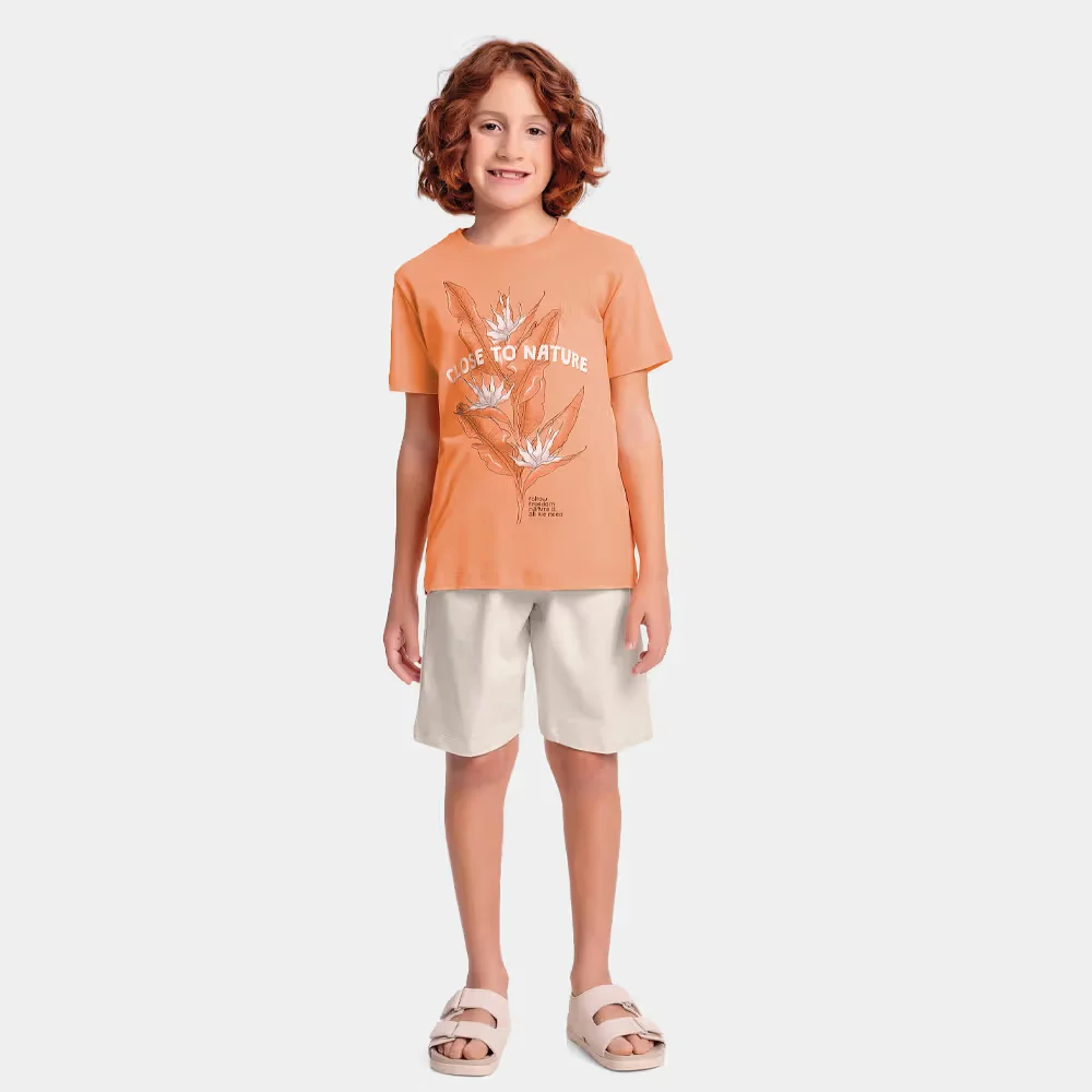 Conjunto camiseta nature e bermuda em moletinho flamê — imagem 1