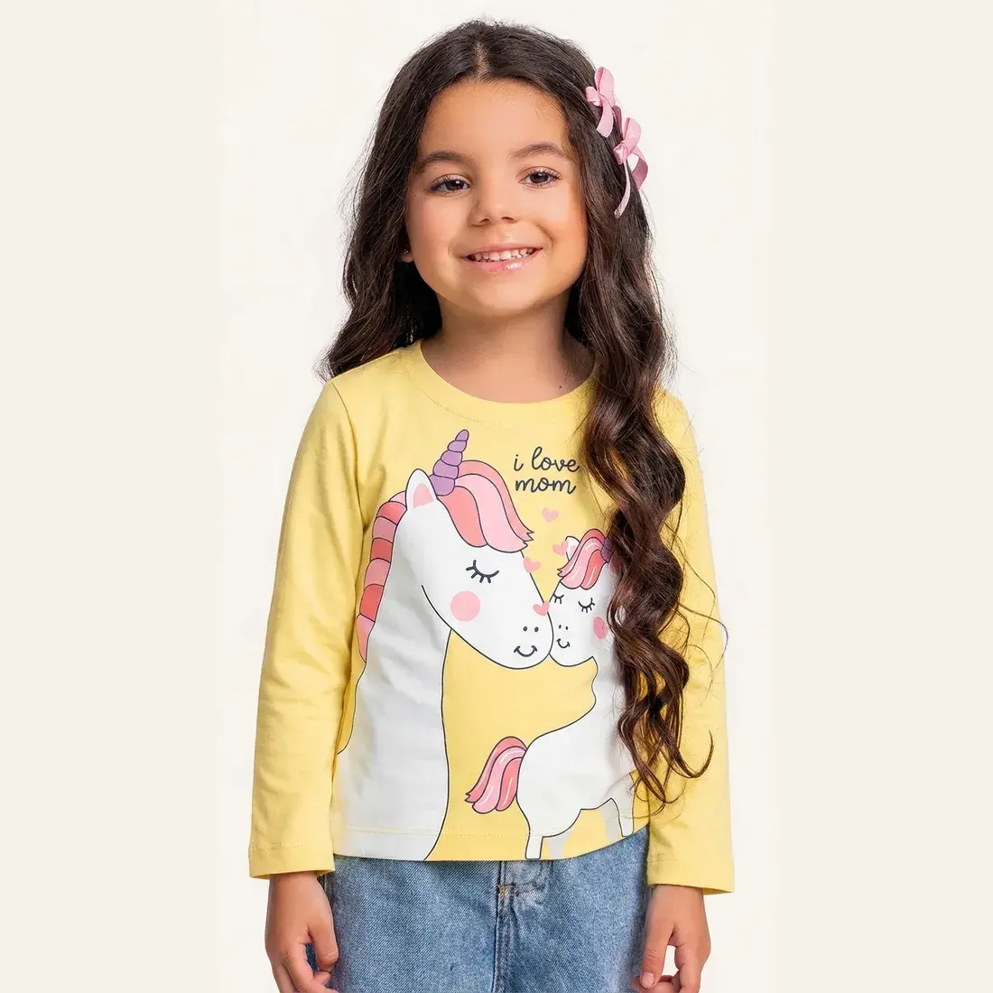 Blusa manga longa em meia malha unicórnio