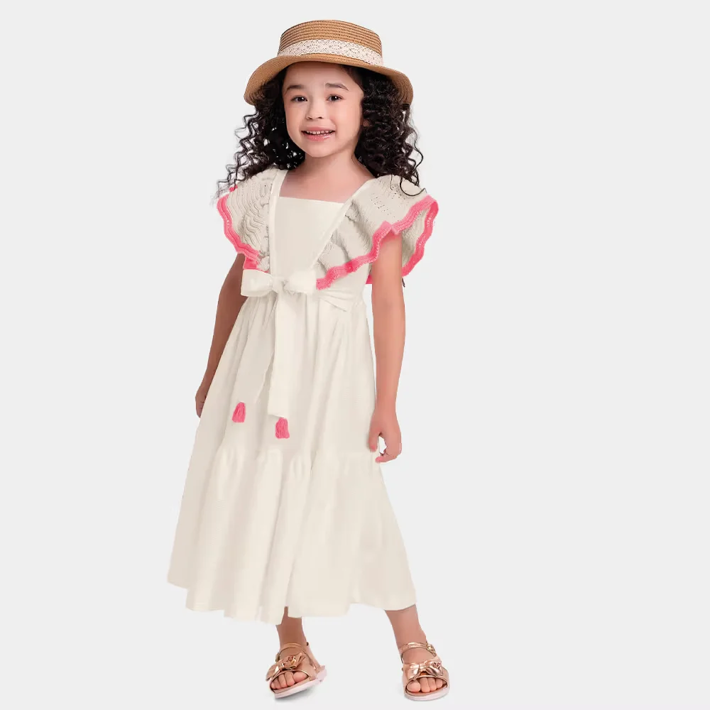 Vestido midi com amarração e babado em tricot — imagem 1