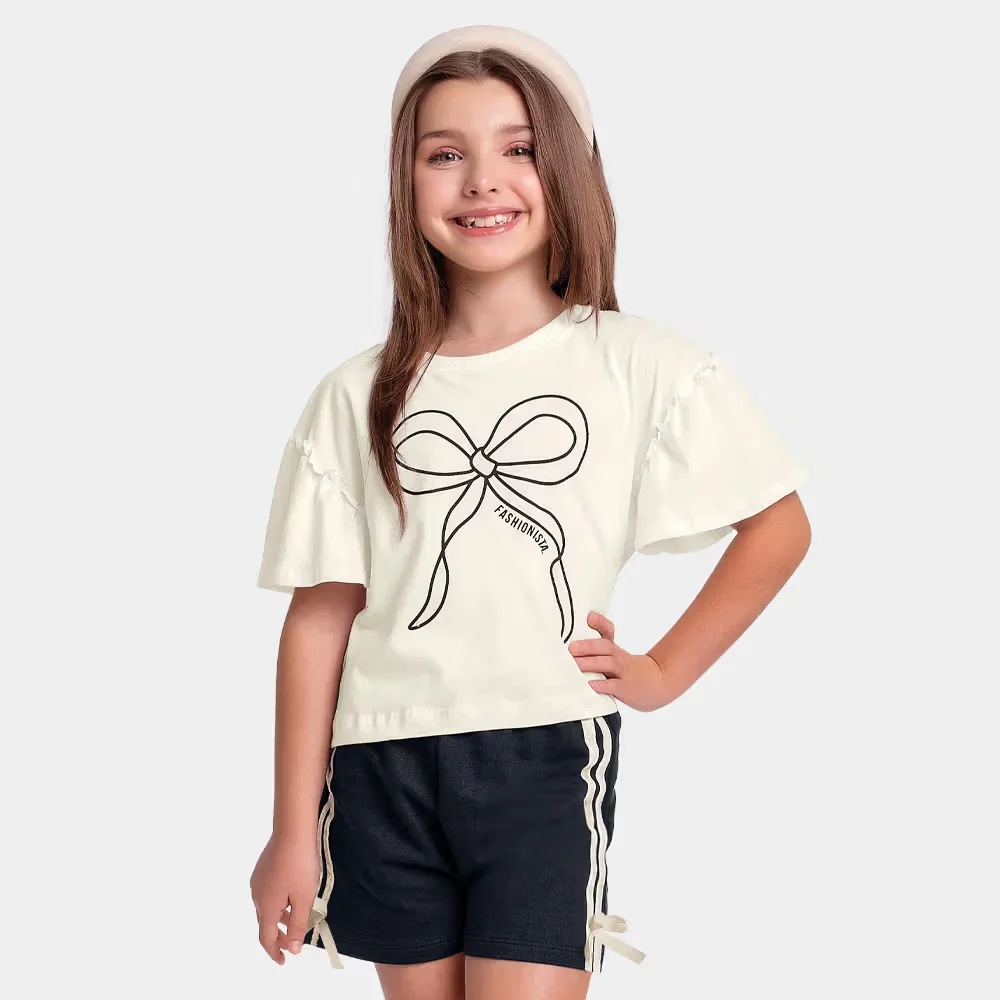 Conjunto blusa de laço e short em moletinho — imagem 1