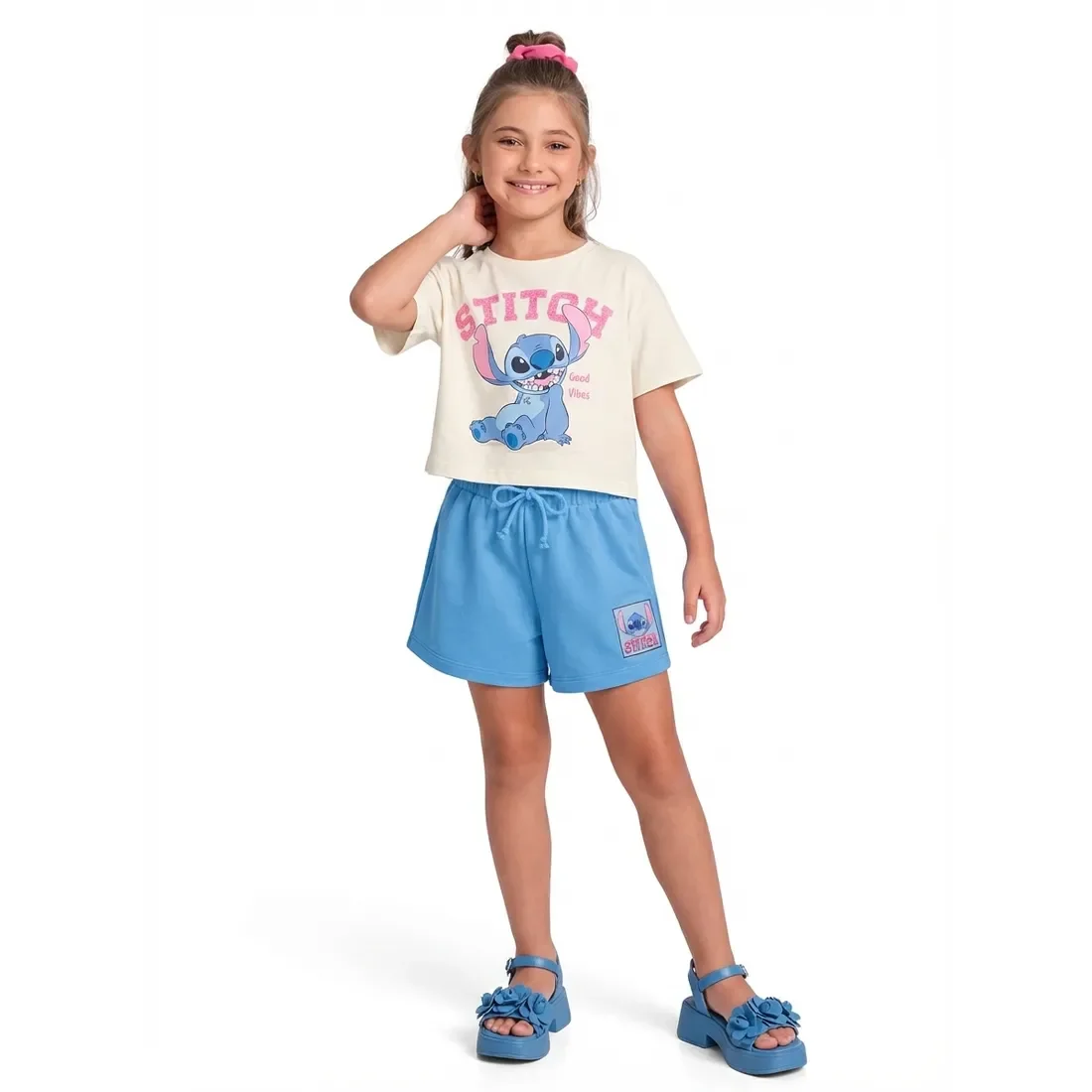 Conjunto blusa Stitch e short em moletinho — imagem 1