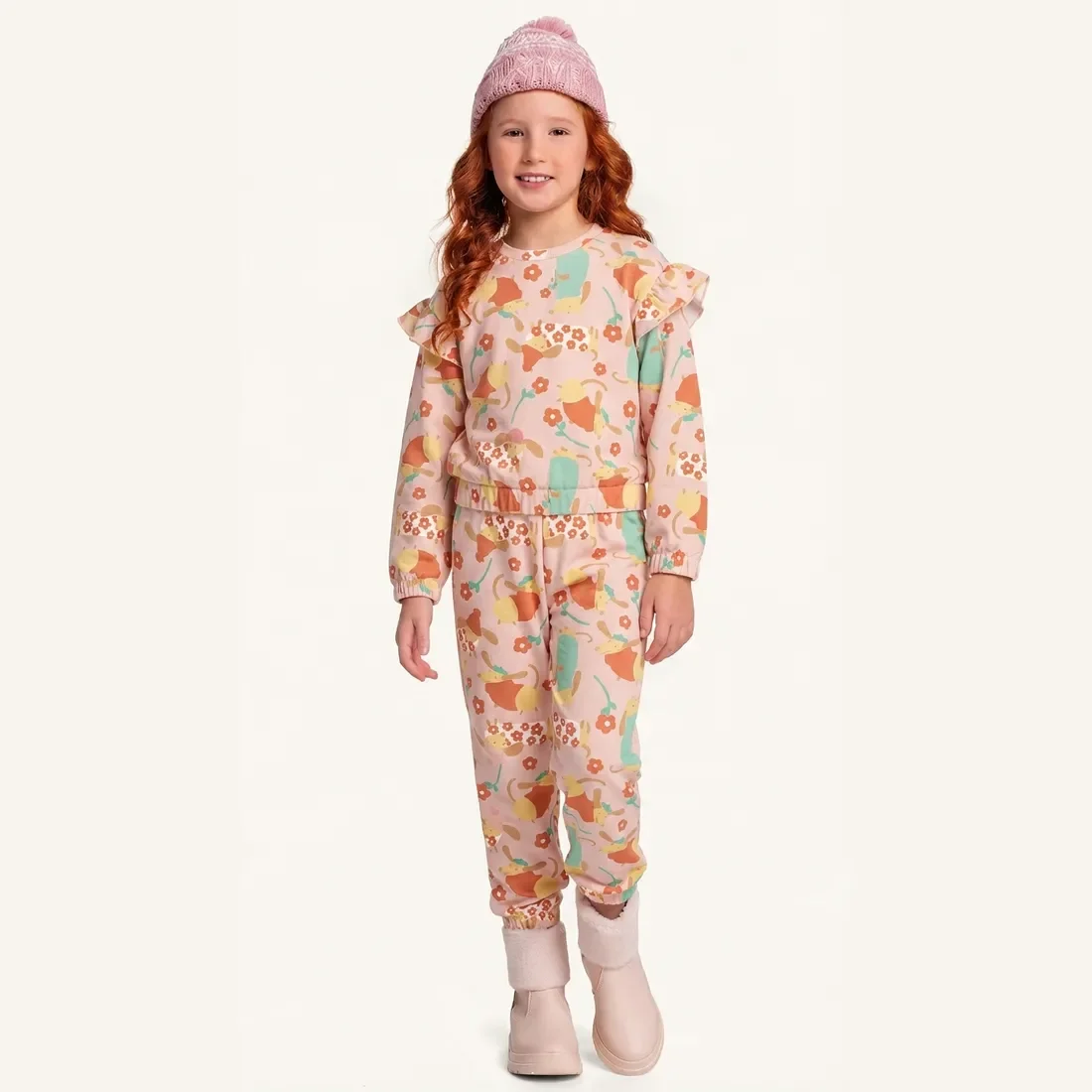 Conjunto blusão com elástico e calça em molecotton cachorrinho — imagem 1