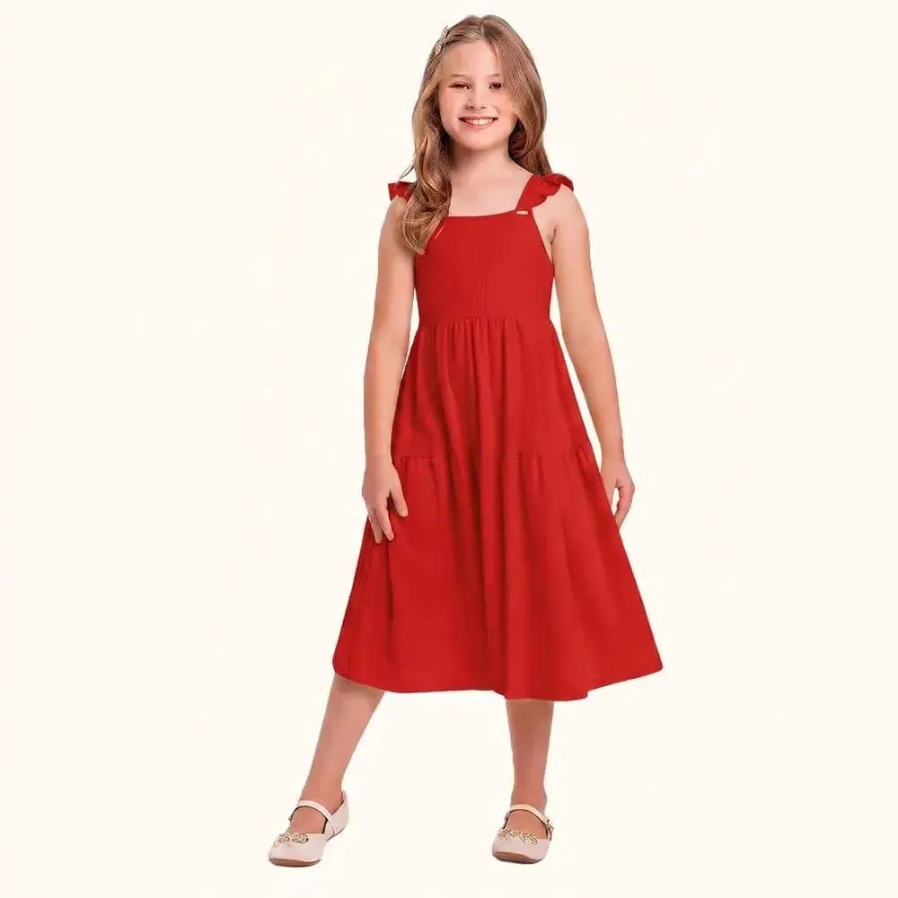 Vestido em meia malha de alça com pingente