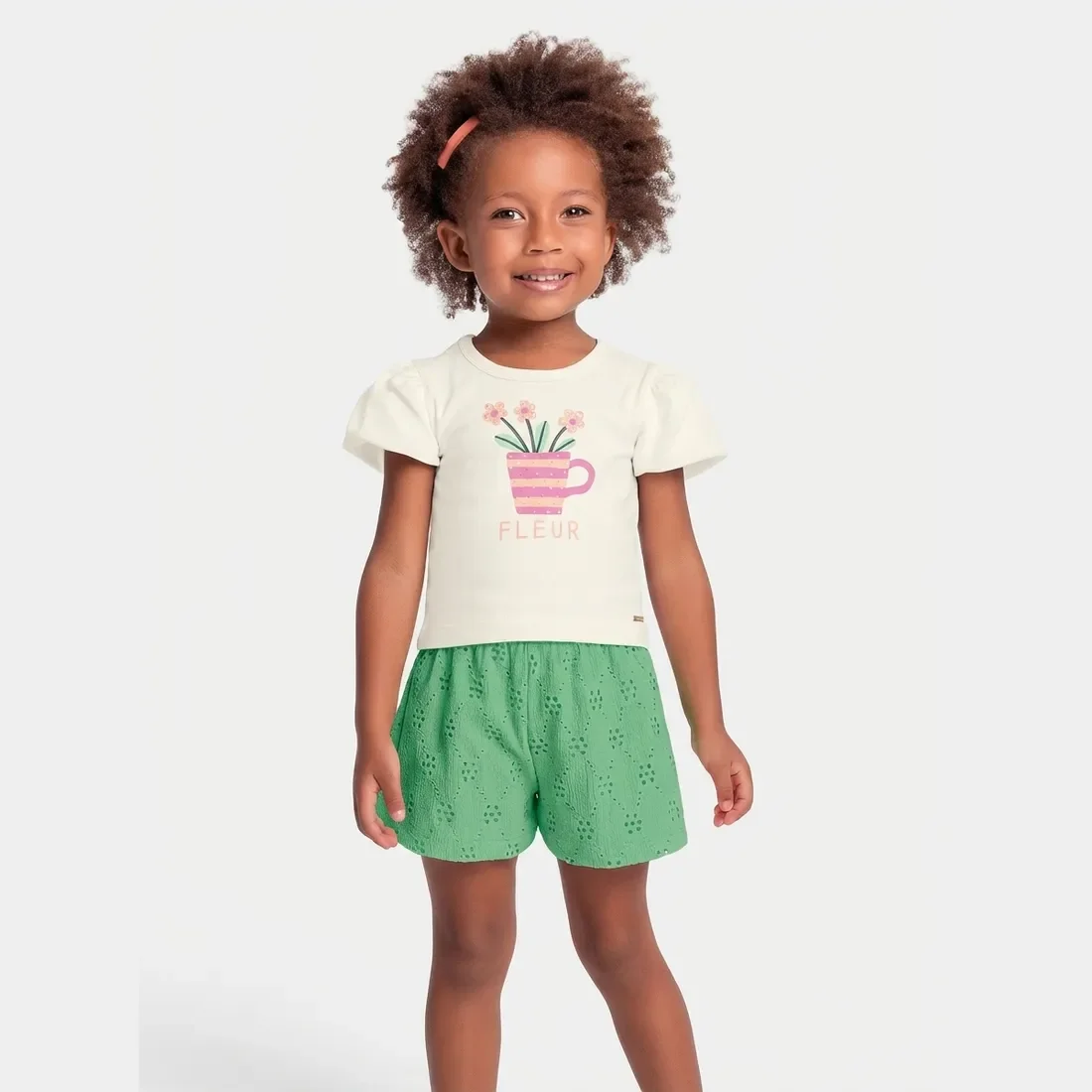 Conjunto blusa de flor e short em tecido laise — imagem 1