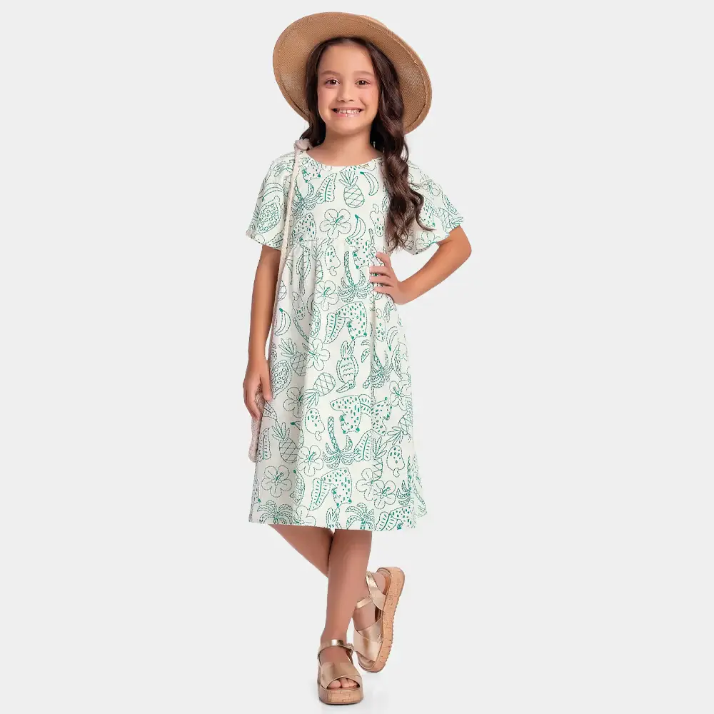 Vestido tropicana em tecido anaruga liso