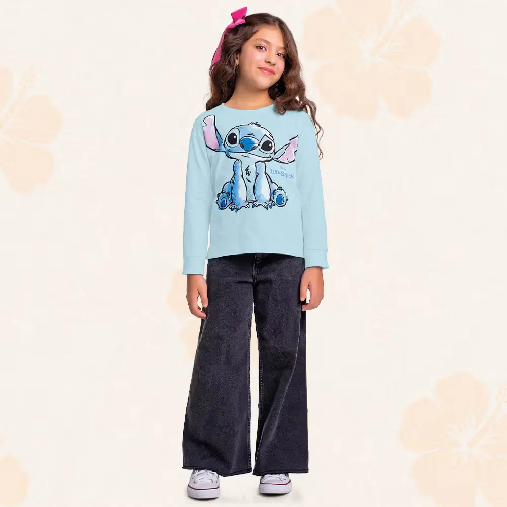 Blusa manga longa em meia malha Lilo & Stitch