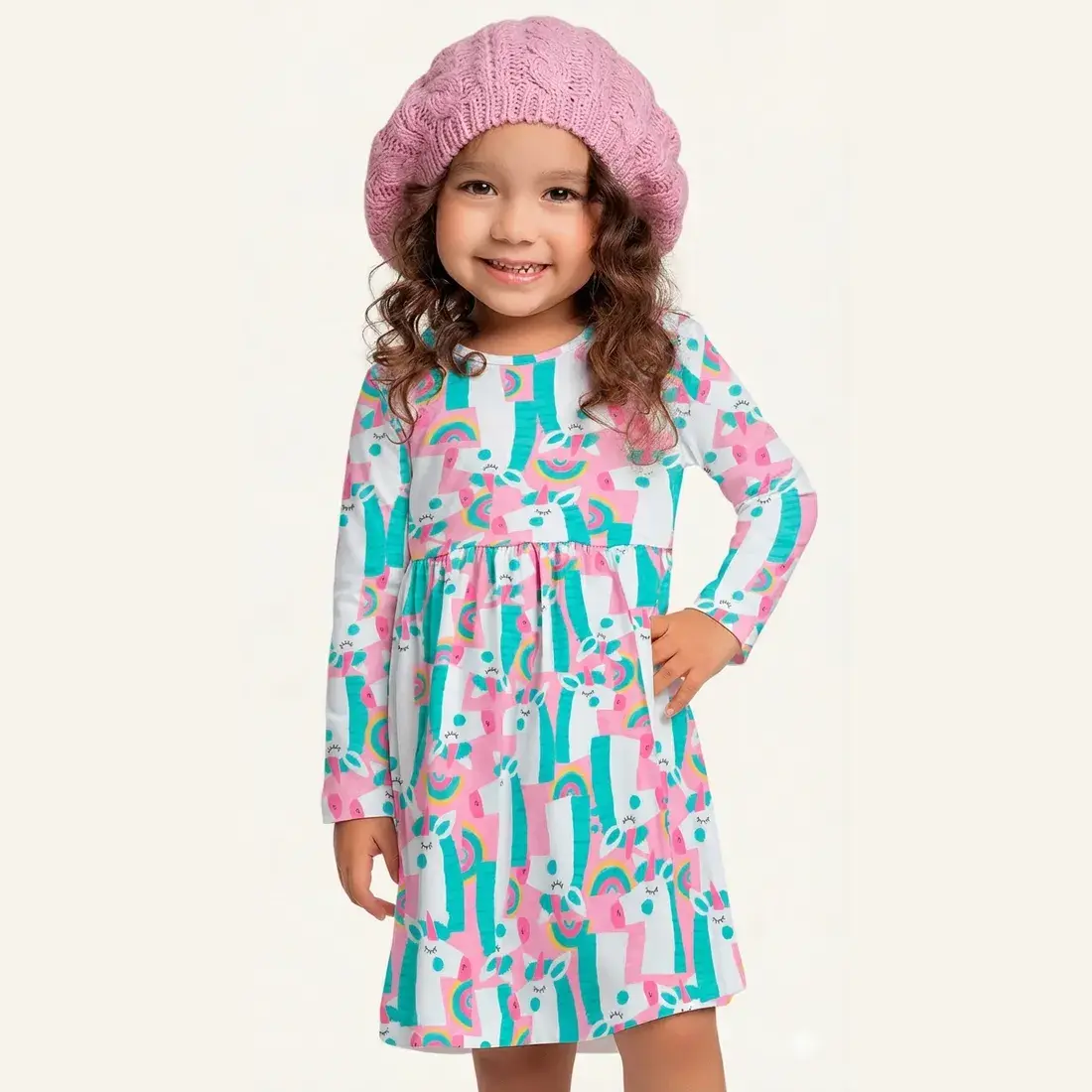 Vestido em meia malha unicórnio