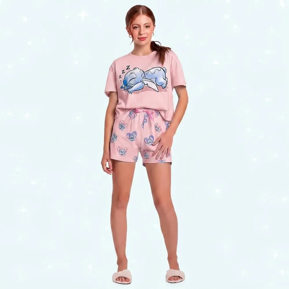 Conjunto pijama juvenil blusa e short Stitch — imagem 1