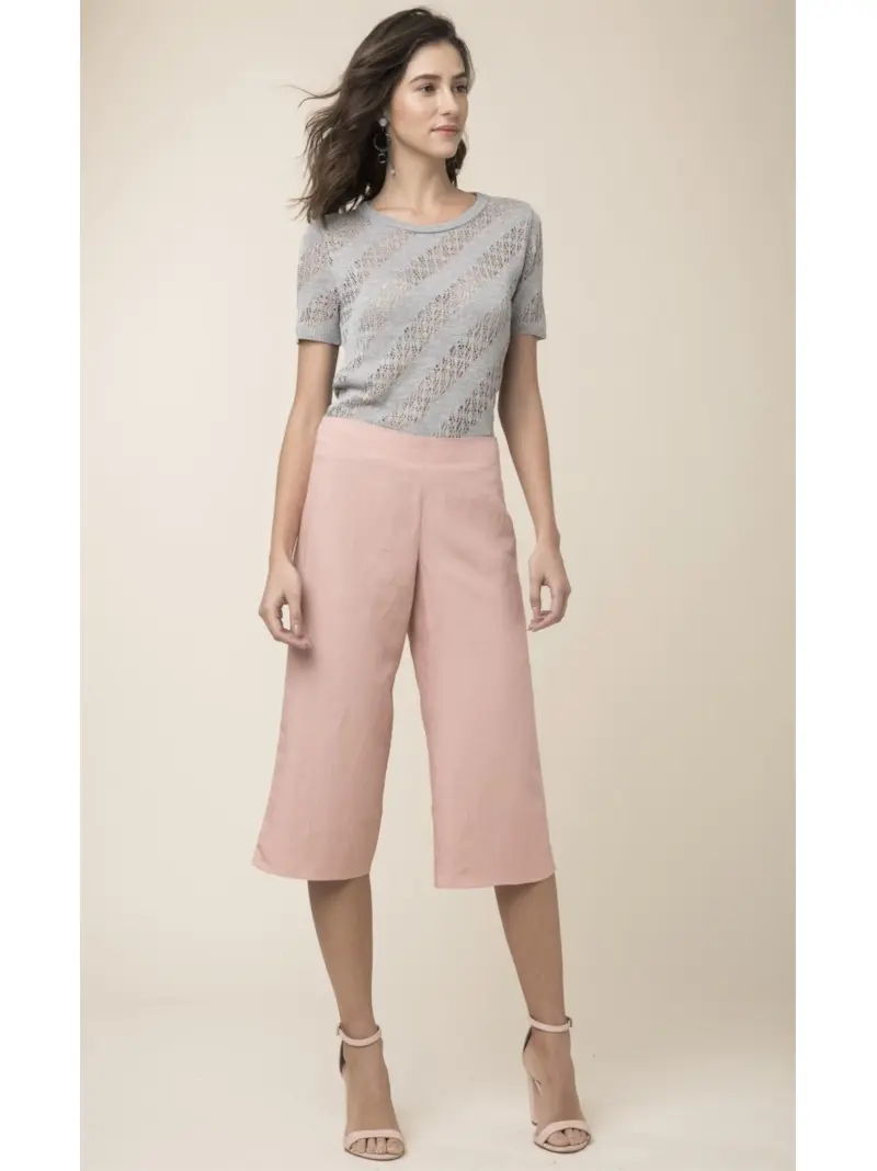 Calça Pantacourt Linho Rosa