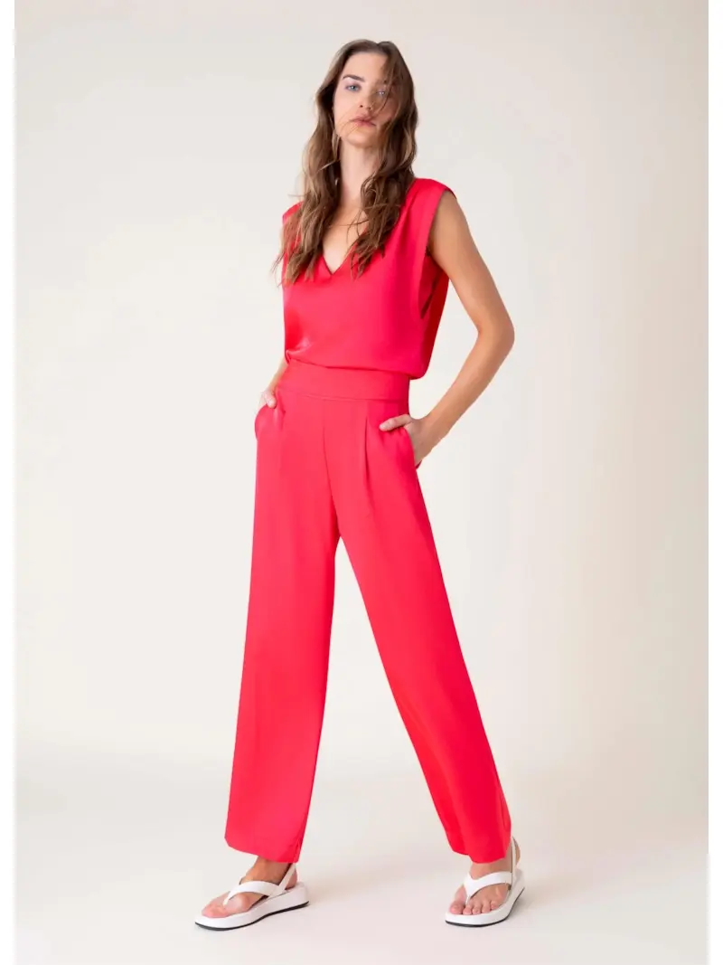 Calça Reta Cetim Pink