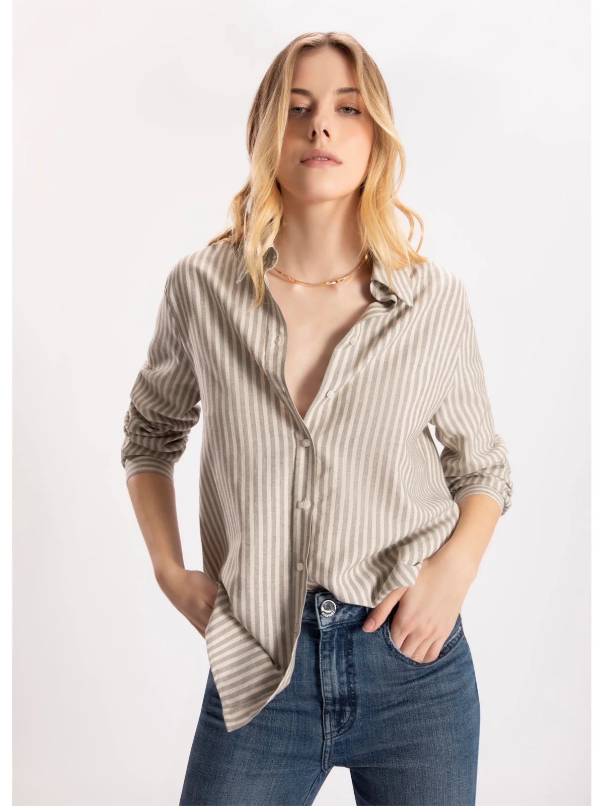 Camisa Linho Stripes Cinza Claro — imagem 1