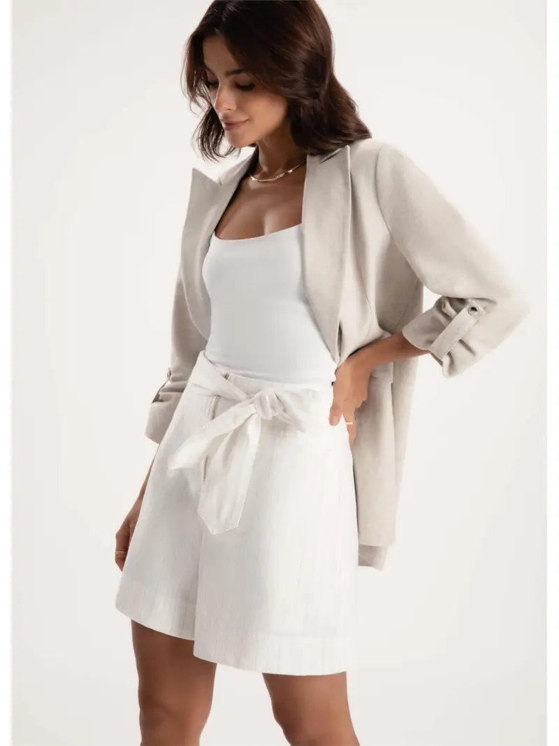Bermuda Linho Listrada Off White