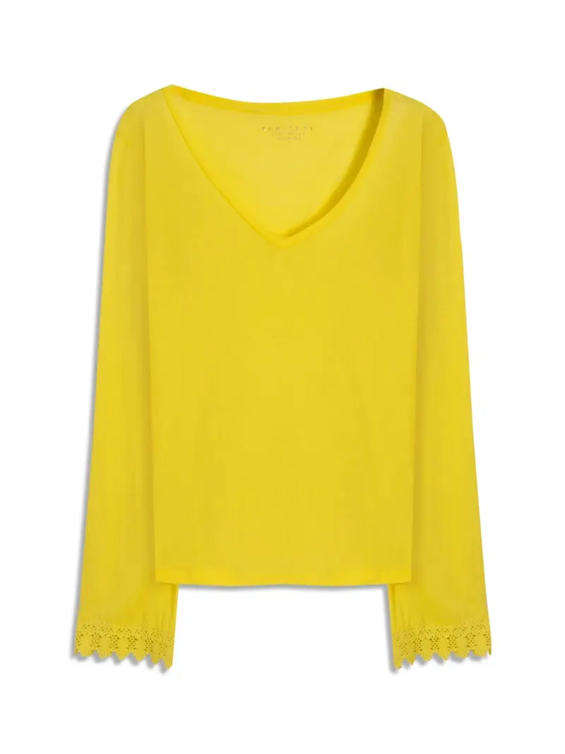 Blusa Bordado Ingles Mangas Amarelo