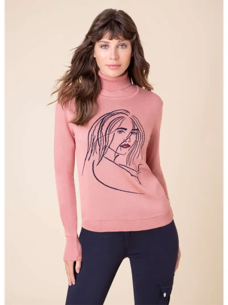 Blusa Tricot Gola Alta Boneca Rosa Velho