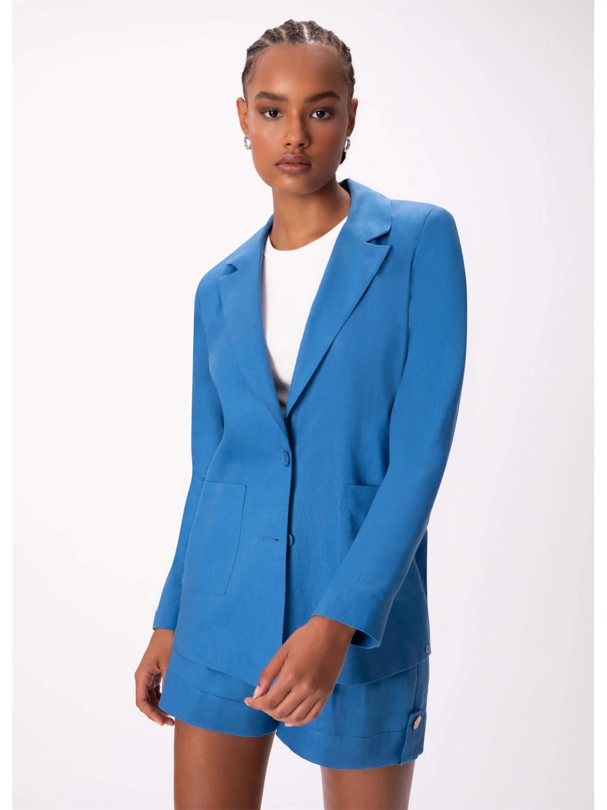 Blazer Puro Linho Botões Azul Bic — imagem 1