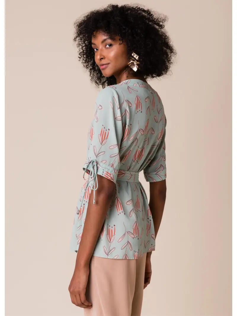 Kimono Estampa Folhagens Estampado Verde