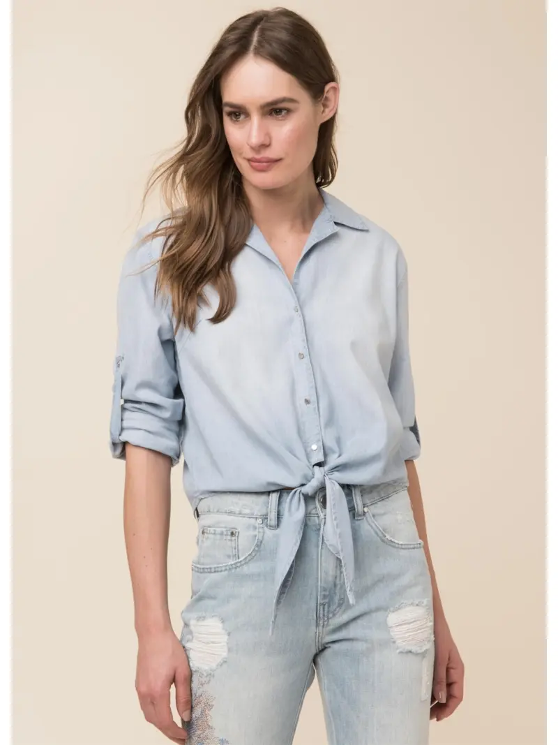 Lyocel Denim Camisa Amarracao Chumbo Mescla Lavinorte