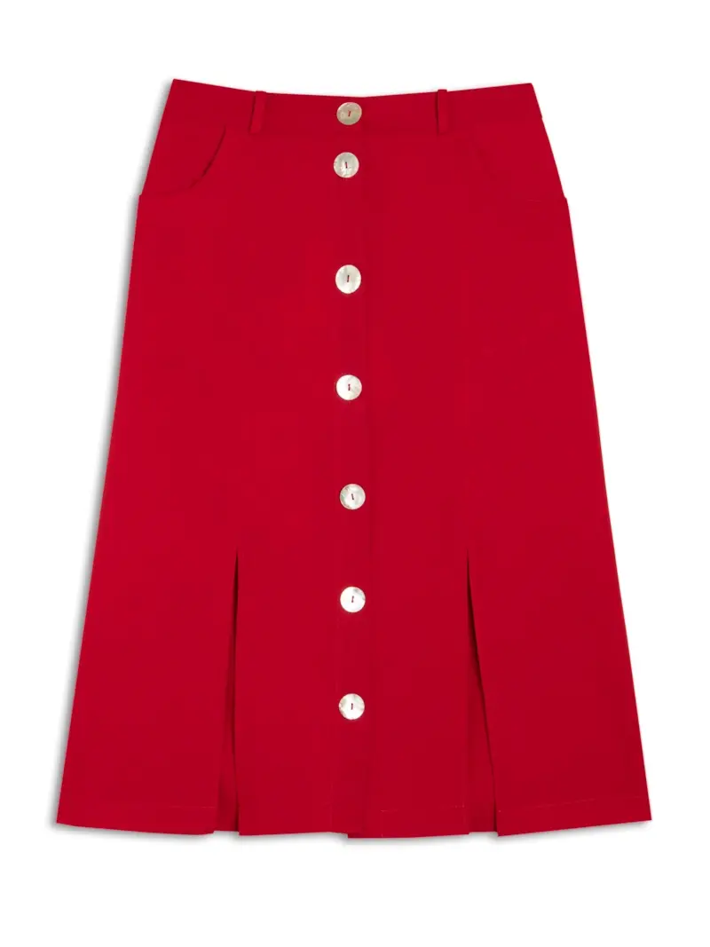 Saia Midi Fendas Frontais Vermelho