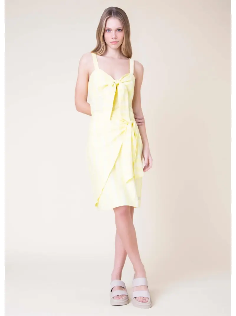 Saia Midi Linho Stripes Amarelo