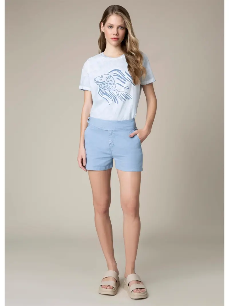 Short Comfort Color Cós Assimétrico Azul Claro