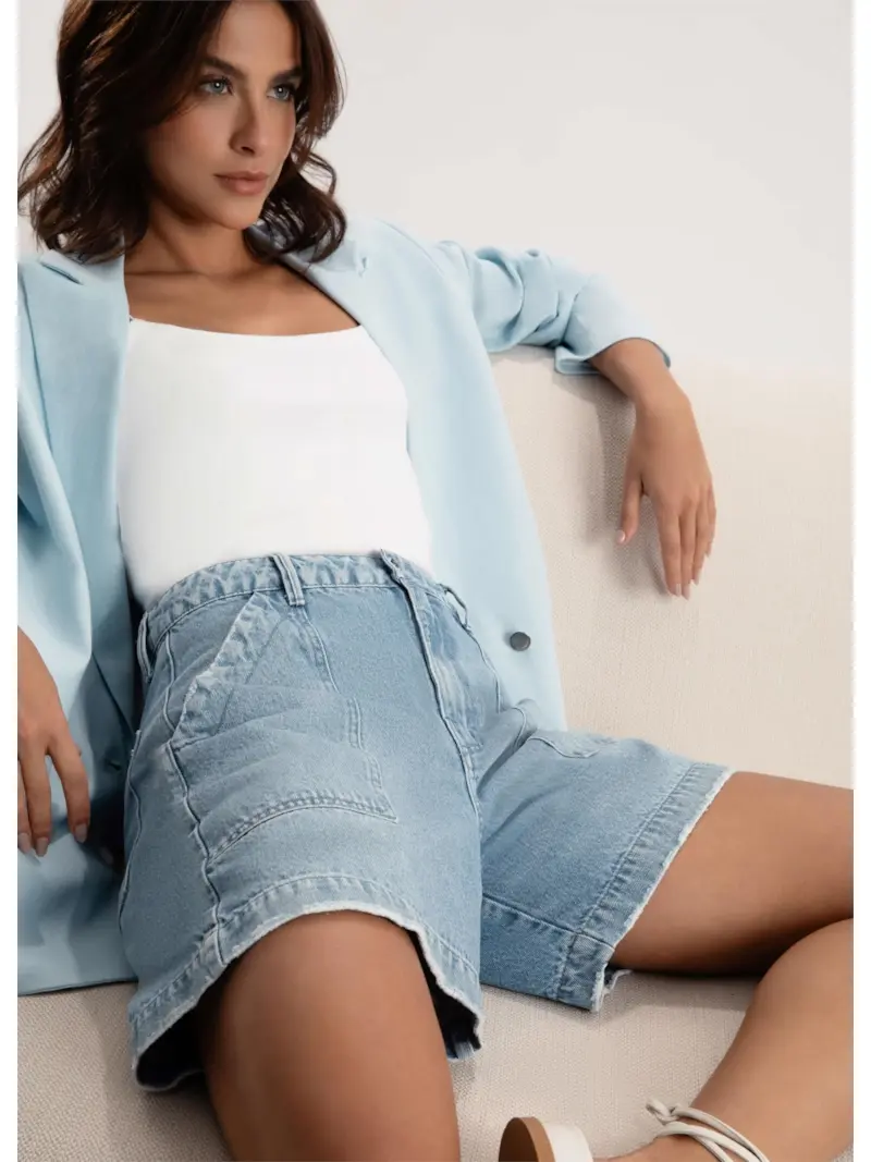 Short Jeans Vintage Denim Cargo Lavagem Clara