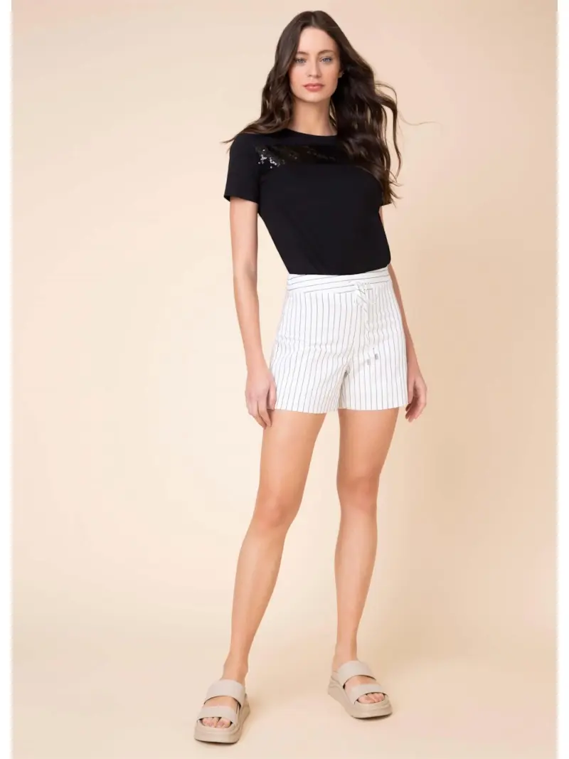 Short Listrado Alfaiataria Off White