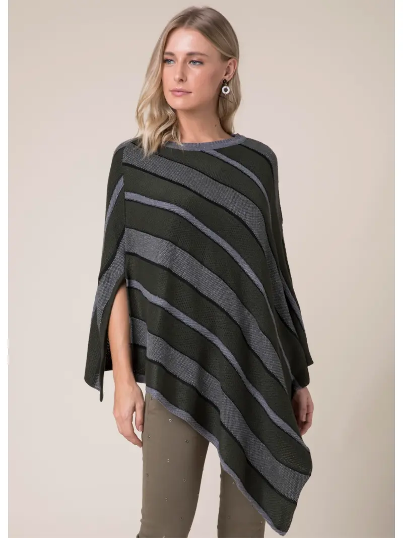 Poncho Tricot Listras Musgo