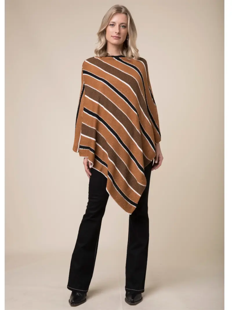 Poncho Tricot Listras Caramelo