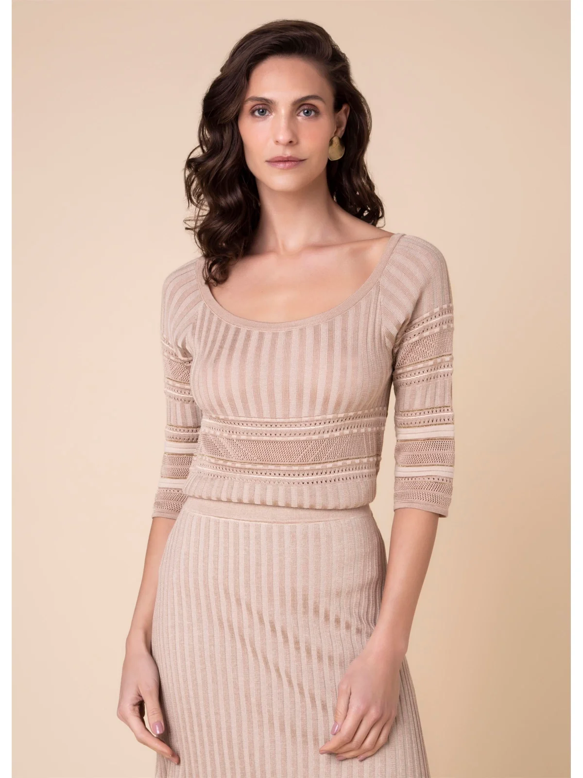 Tricot Mix Pontos Bege — imagem 1