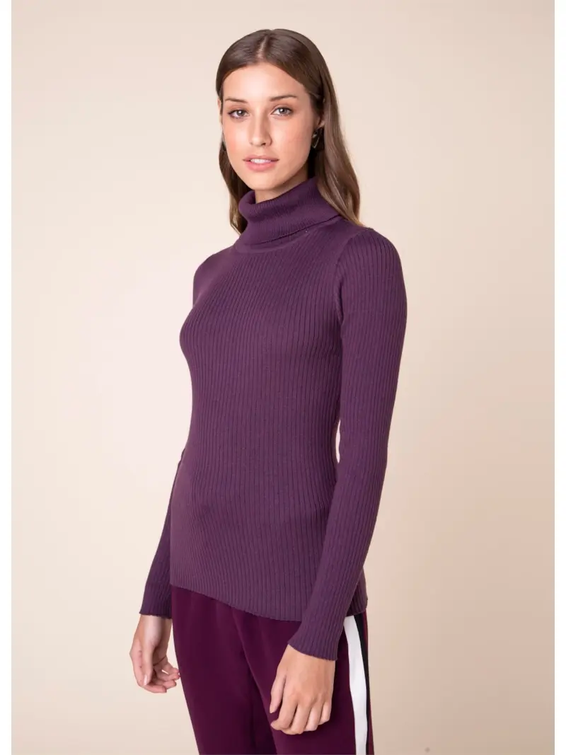 Tricot Gola Alta Canelado Roxo